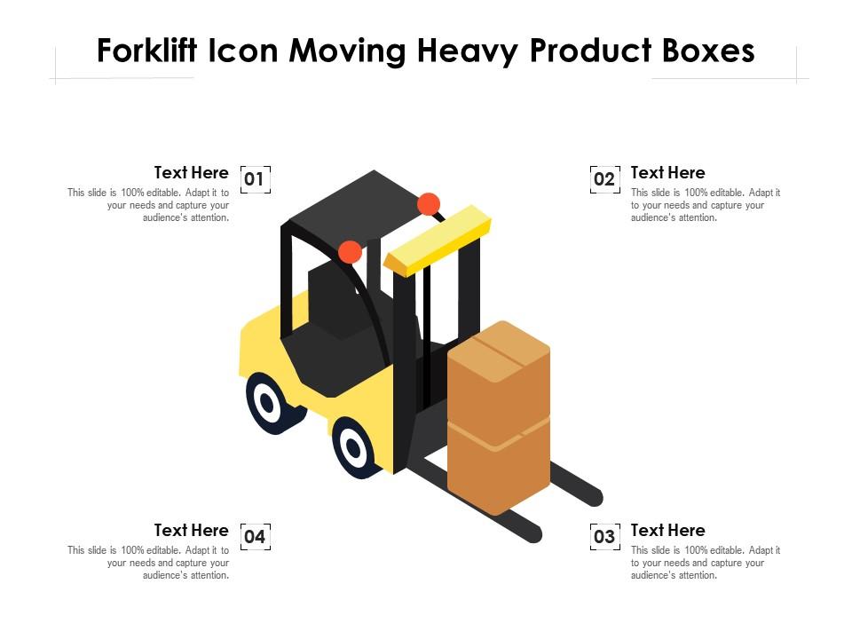 Forklift icon moving heavy product boxes