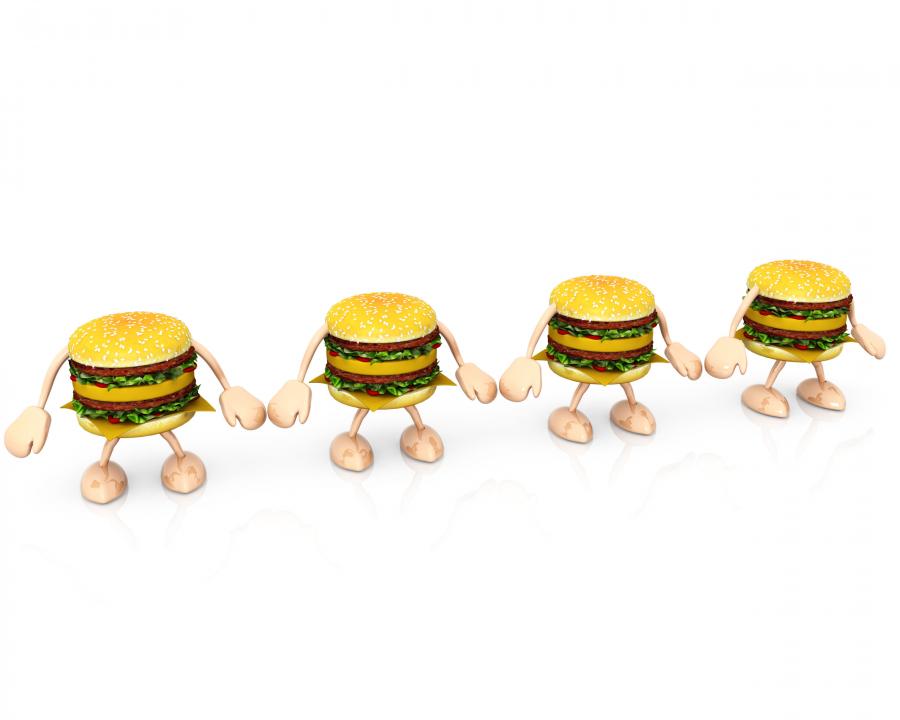Four burgers in linear order shows health topic stock photo Slide01
