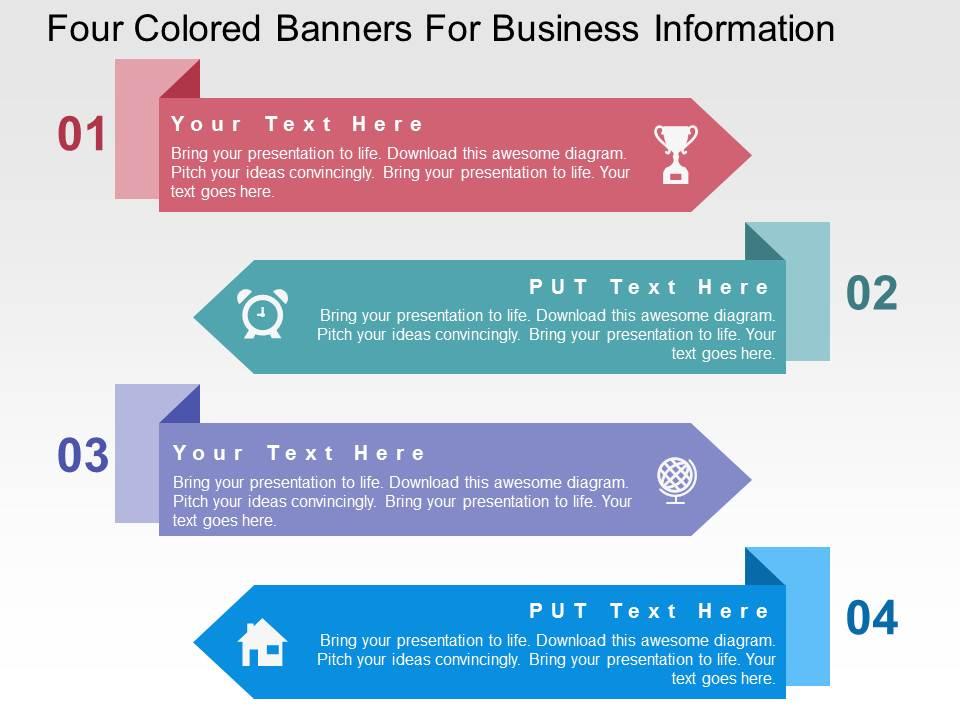 Four colored banners for business information flat powerpoint design Slide01
