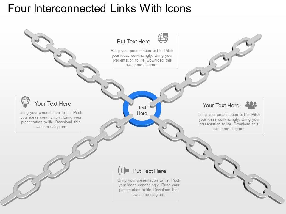 Four Interconnected Links With Icons Powerpoint Template Slide ...