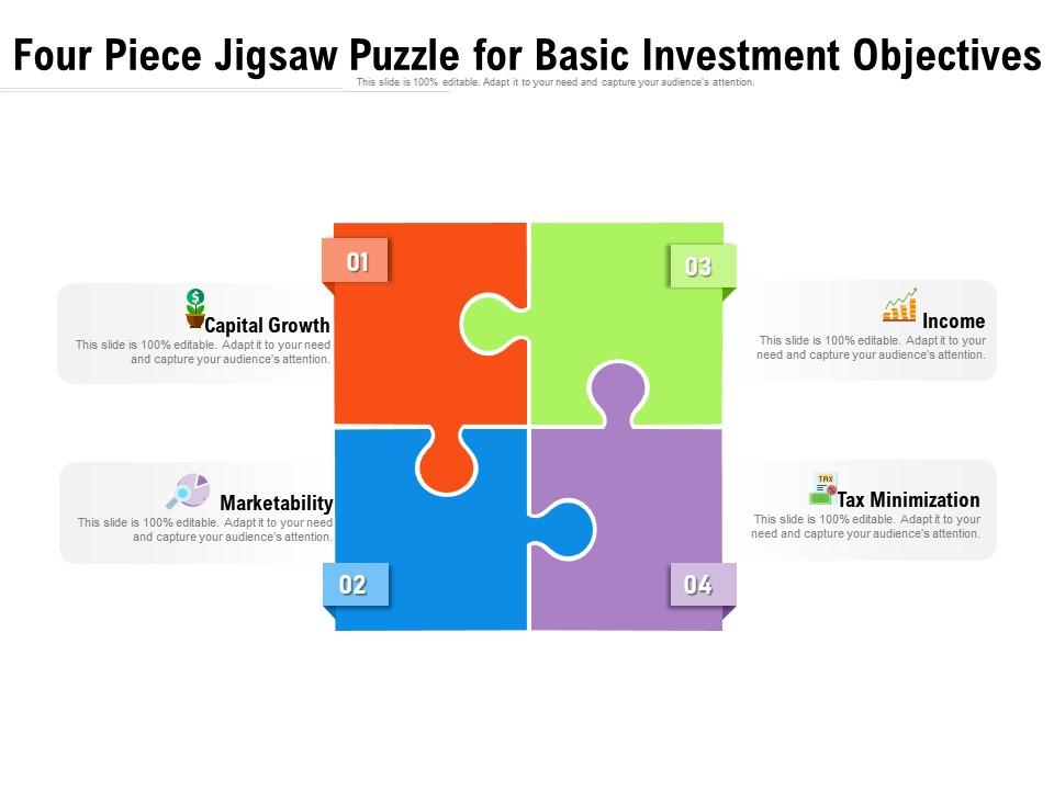 Four Piece Jigsaw Puzzle For Basic Investment Objectives PowerPoint