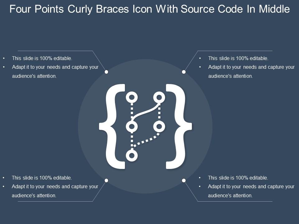 Four points curly braces icon with source code in middle Slide01