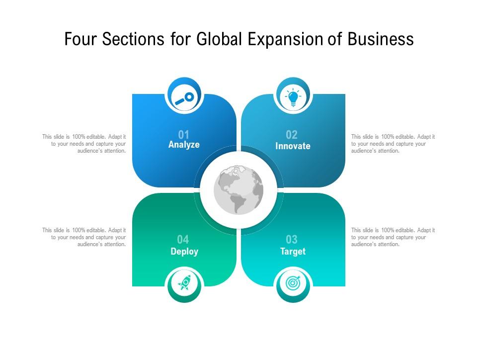 Four Sections For Global Expansion Of Business Presentation Graphics