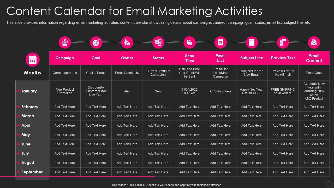 Franchise Marketing Playbook Content Calendar For Email Marketing Activities