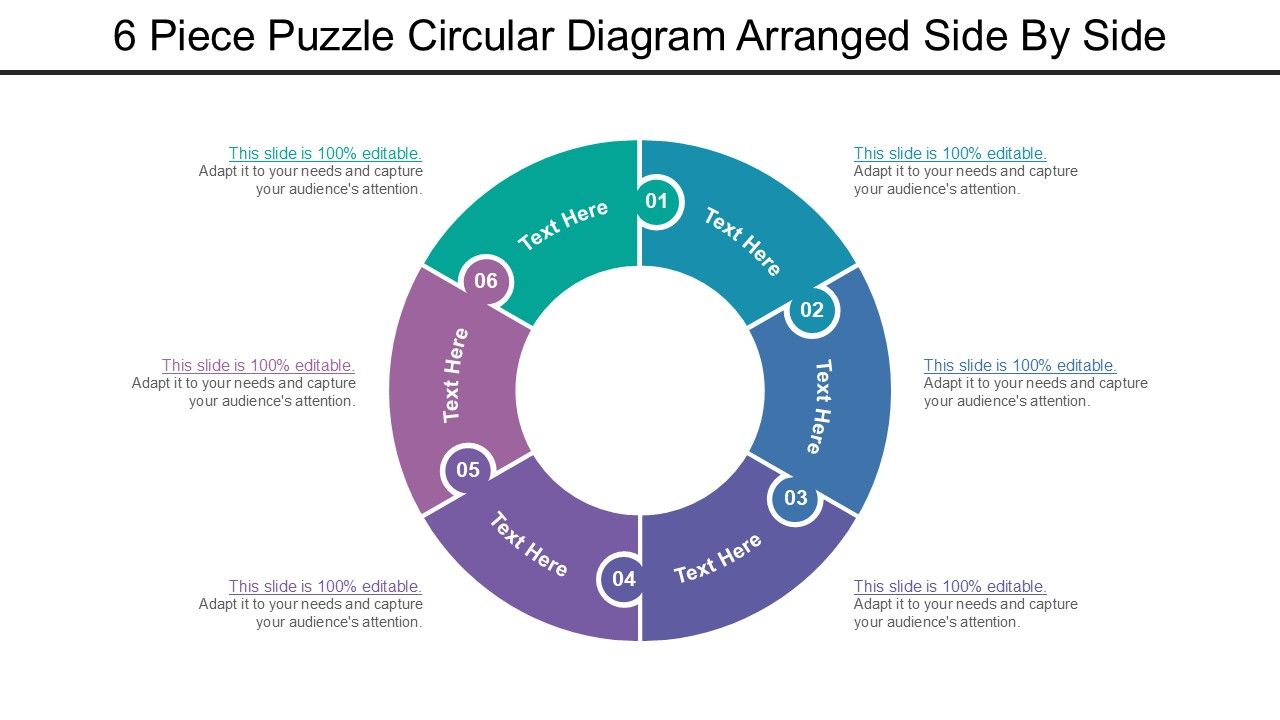 Free 6 Piece Puzzle Circular Diagram Arranged Side By Side Powerpoint Template