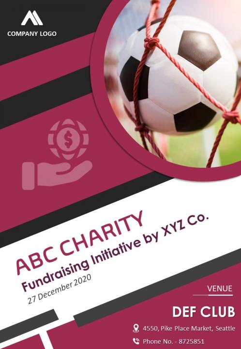 Fundraising charity event four page brochure template Slide01