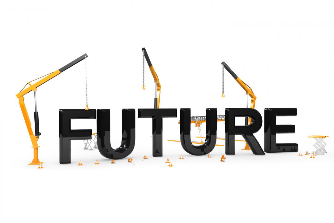 Future text with hurdles and crane stock photo Slide01