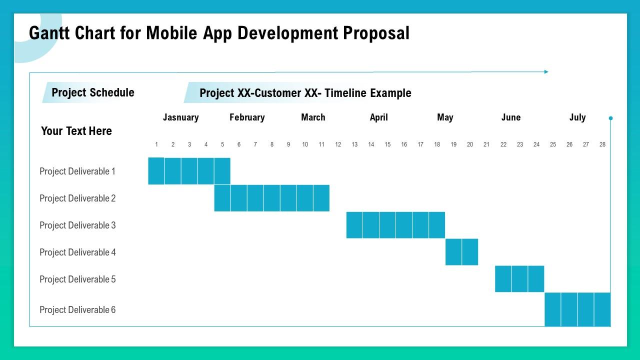 Gantt chart for mobile app development proposal ppt slides rules Slide01