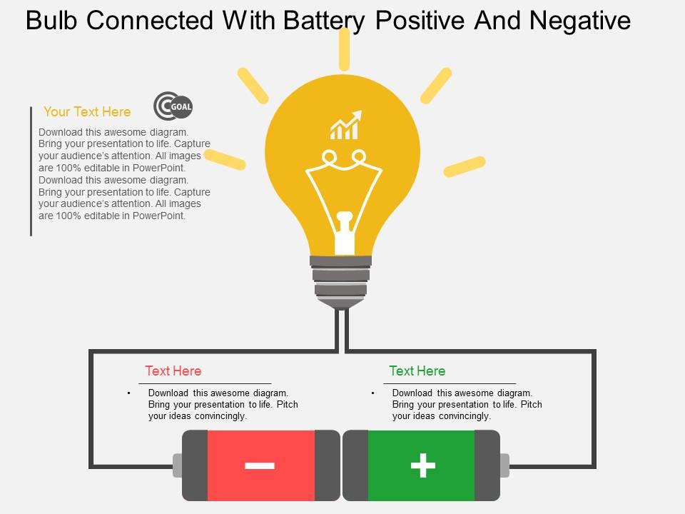 Gd Bulb Connected With Battery Positive And Negative Flat Powerpoint