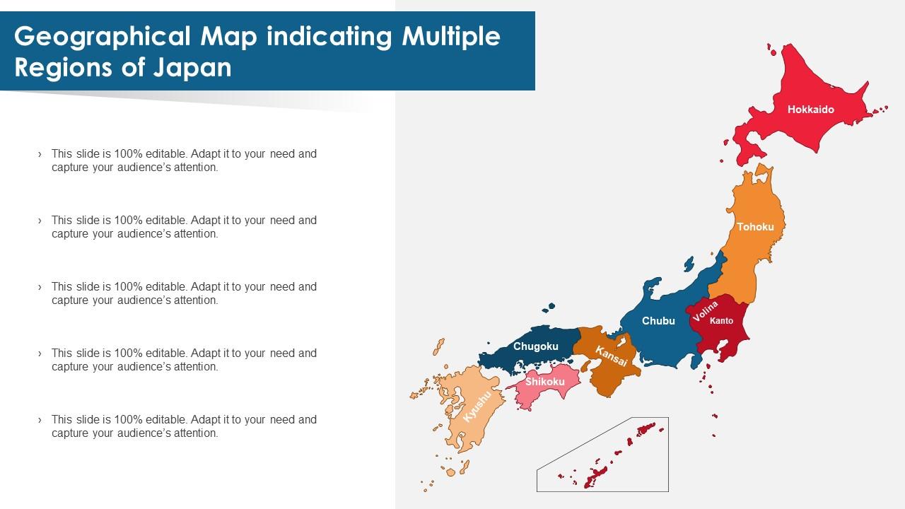 Geographical Map Indicating Multiple Regions Of Japan Presentation Geographical Map Indicating Multiple Regions Of Japan Slide01