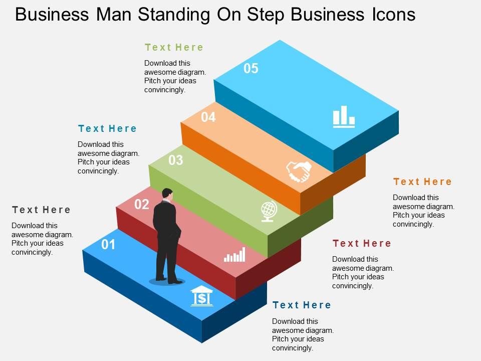 Gf Business Man Standing On Step Business Icons Flat Powerpoint Design ...