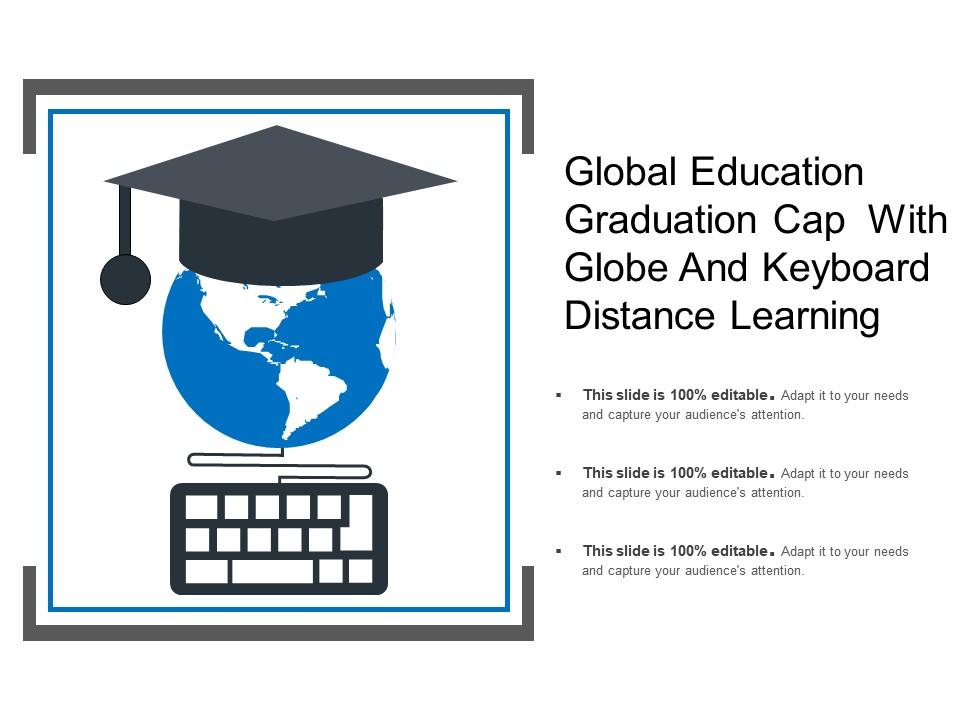 Global education graduation cap with globe and keyboard distance learning Slide01