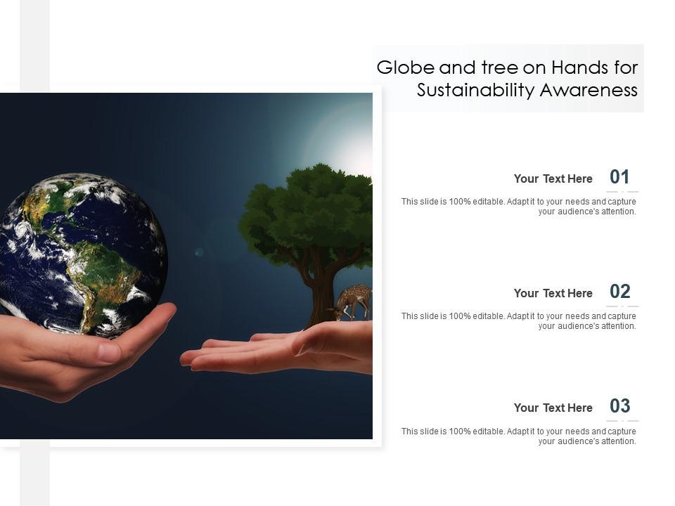 Globe and tree on hands for sustainability awareness Slide01