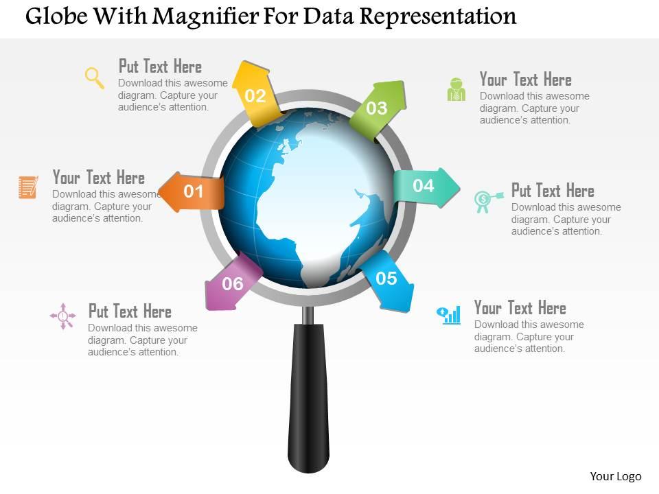Globe With Magnifier For Data Representation Powerpoint Template Globe With Magnifier For Data Representation Powerpoint Template