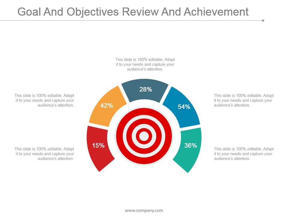 Goal and objectives review and achievement ppt infographics Slide01