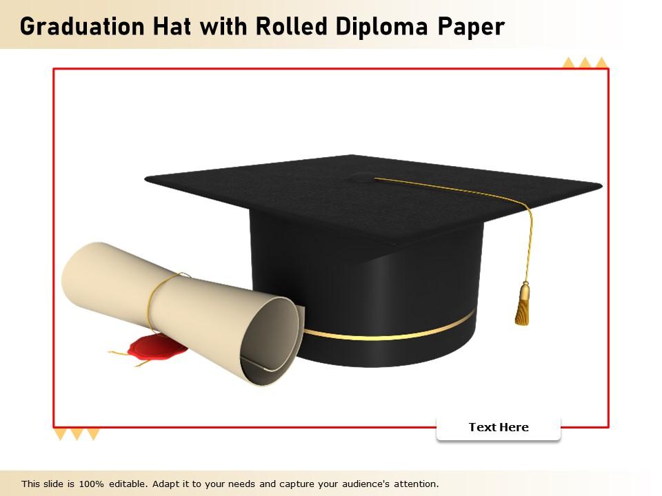 Graduation Hat With Rolled Diploma Paper, Presentation Graphics, Presentation PowerPoint Example