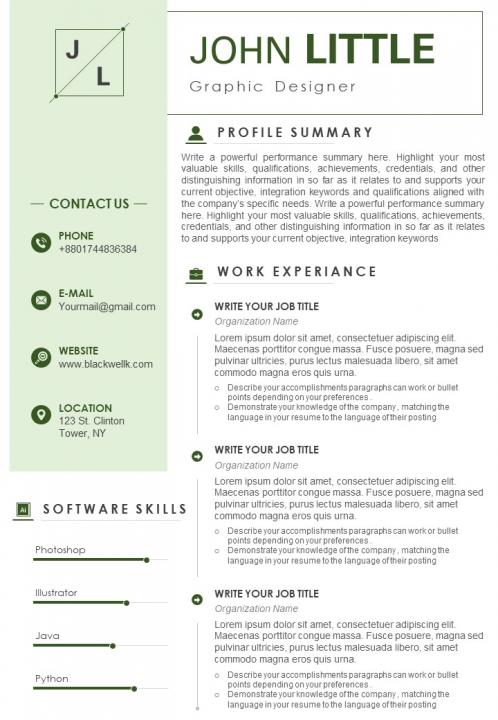 Graphic designer resume sample with software skills Slide01