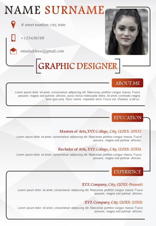 Graphic designer sample resume template with skills and awards Slide01