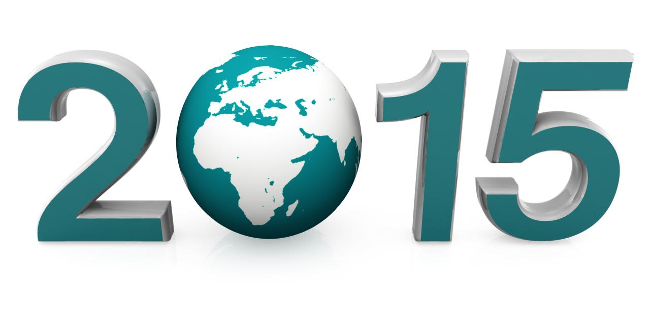 Graphic of 2015 with 3d globe in between for global business stock photo Slide01