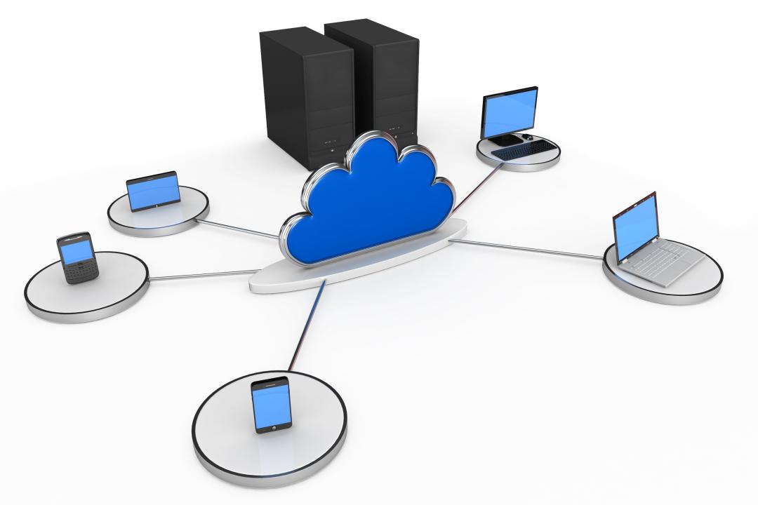 Graphic of server mobile computers with cloud in network stock photo Slide01