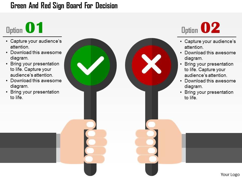 Green and red sign board for decision flat powerpoint design Slide01