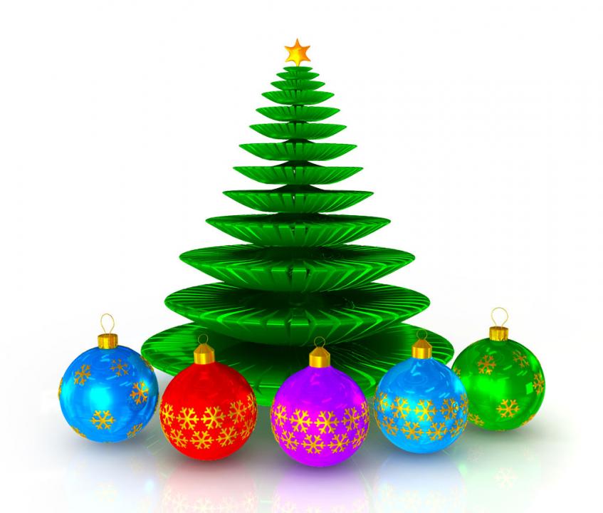 Green christmas tree with colored balls stock photo Slide01