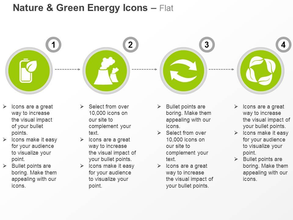 Green energy battery nuclear plants energy conservation recycling ppt icons graphics Slide01