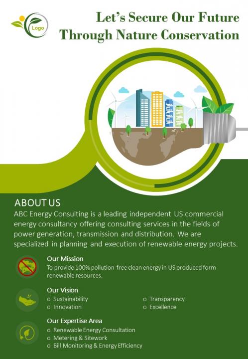 Green energy consulting two page brochure template Slide01