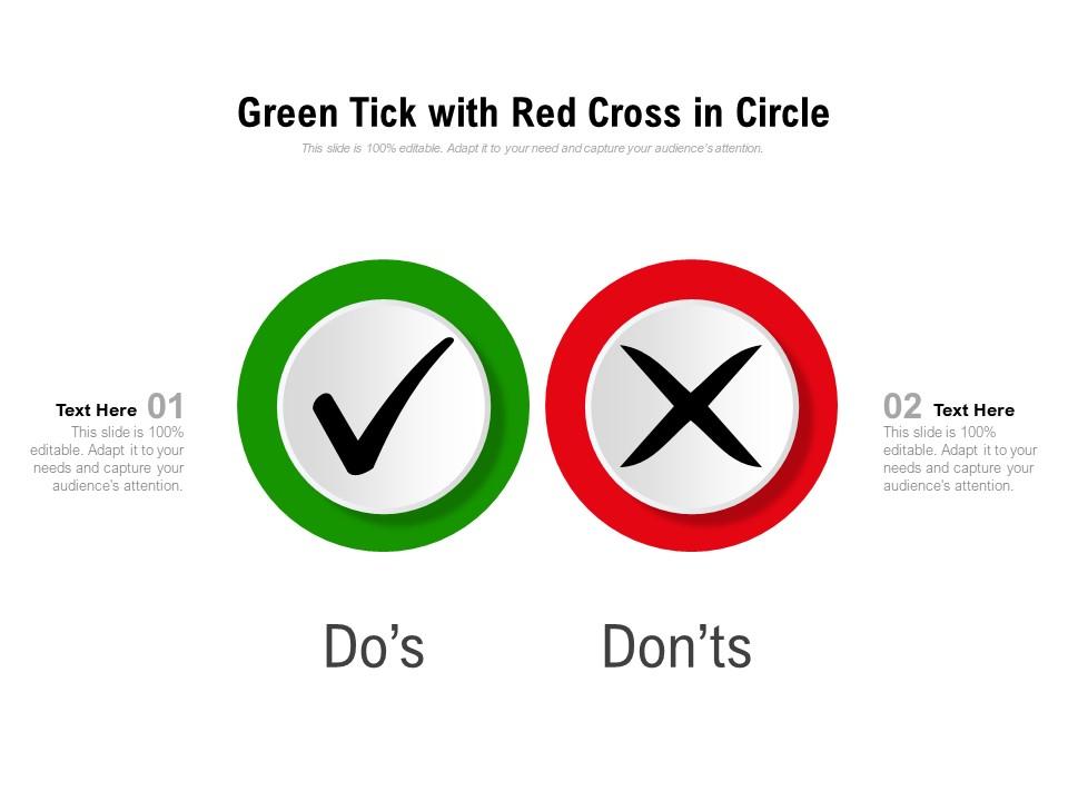 Green tick with red cross in circle
