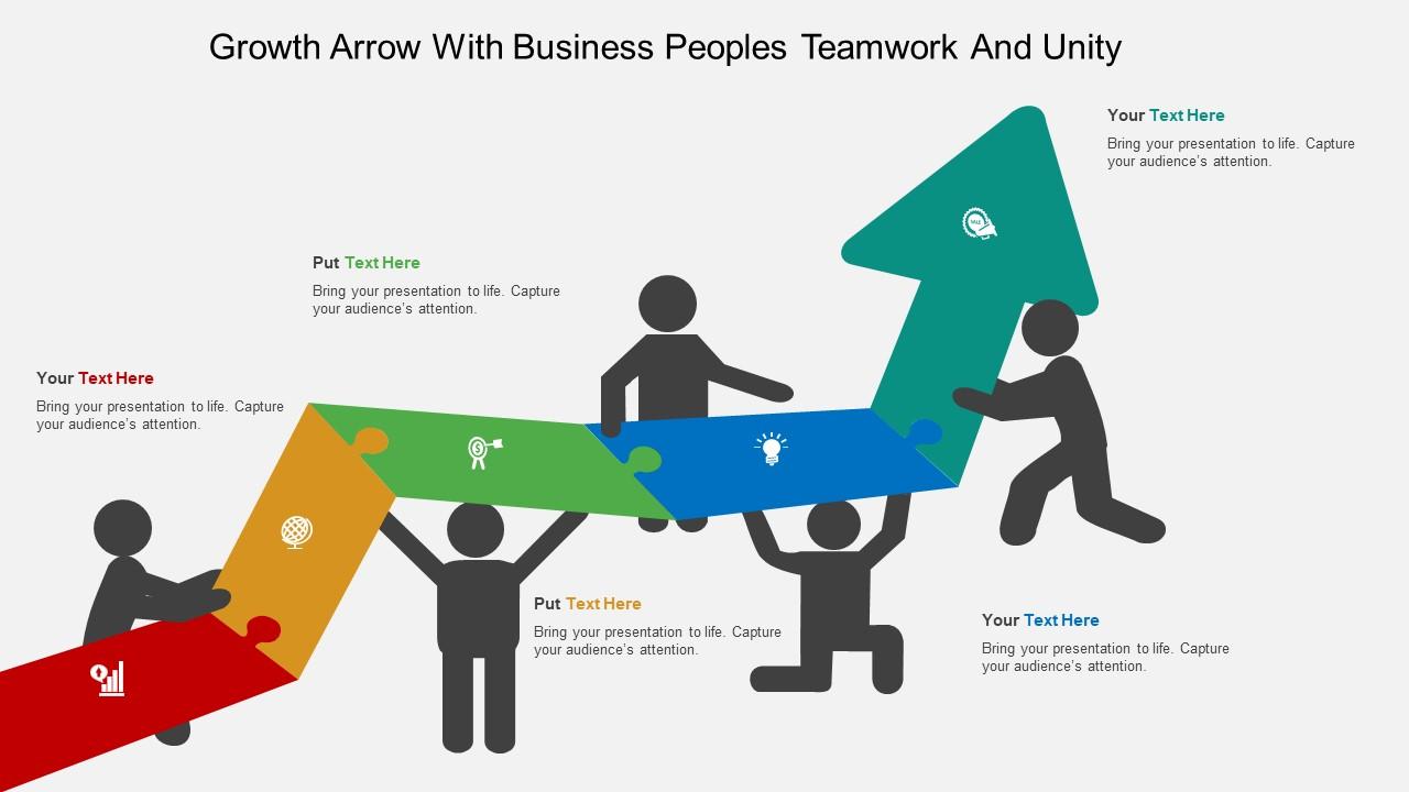 Growth arrow with business peoples teamwork and unity flat powerpoint design Slide01
