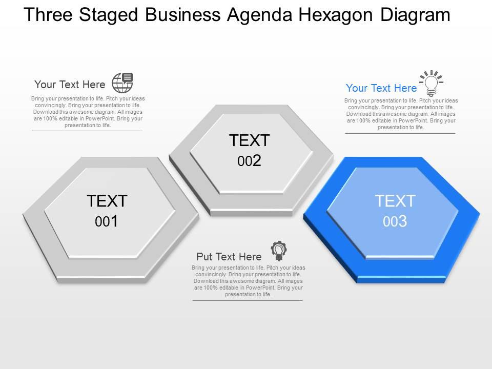 gw Three Staged Business Agenda Hexagon Diagram Powerpoint Template