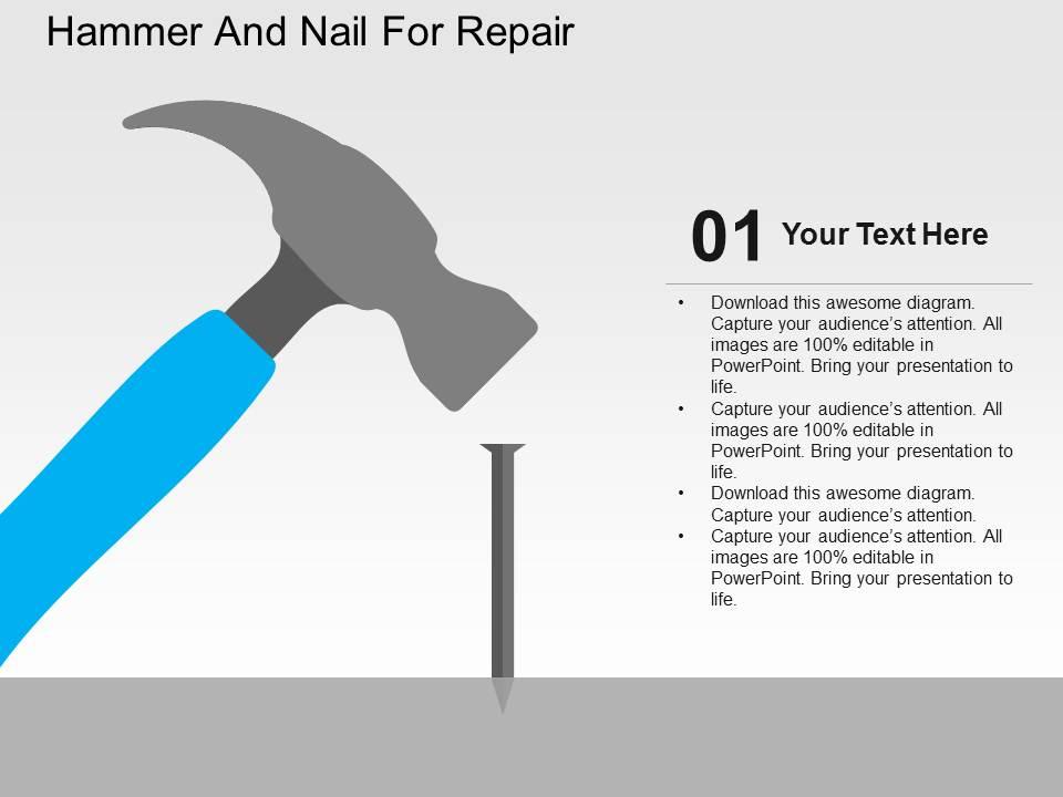 Hammer And Nail For Repair Flat Powerpoint Design