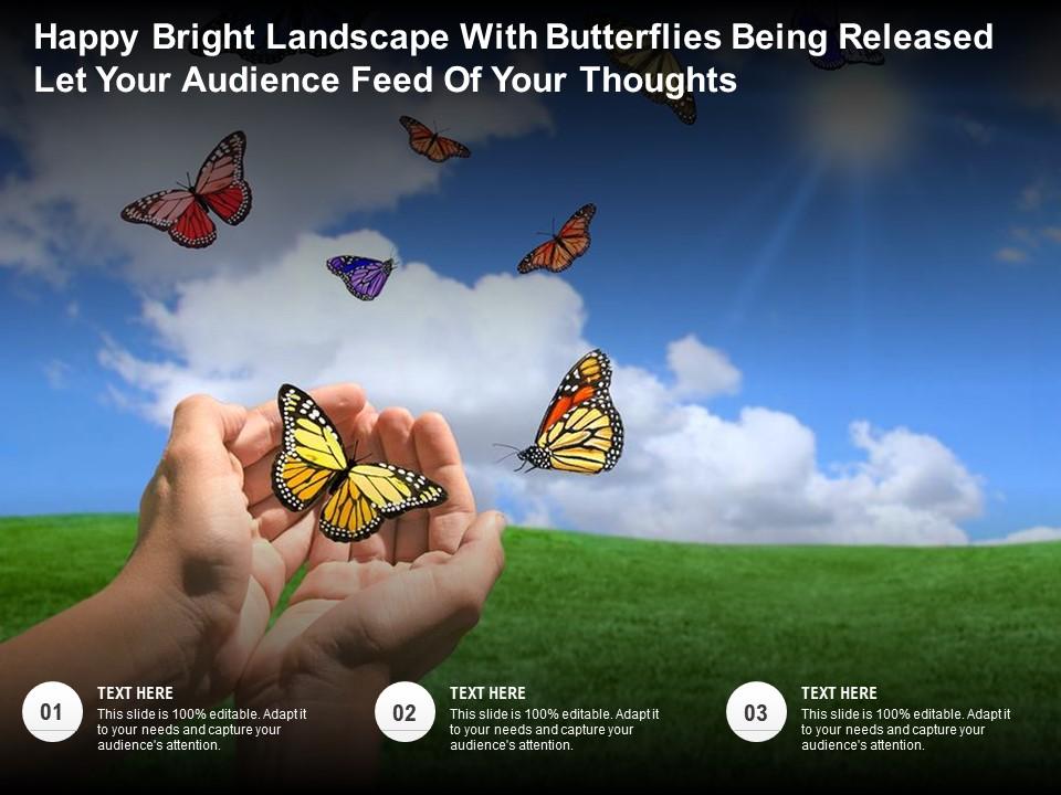 Happy bright landscape with butterflies being released let your audience feed of your thoughts Slide00