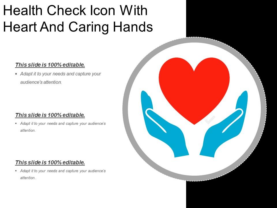 Health check icon with heart and caring hands Slide01