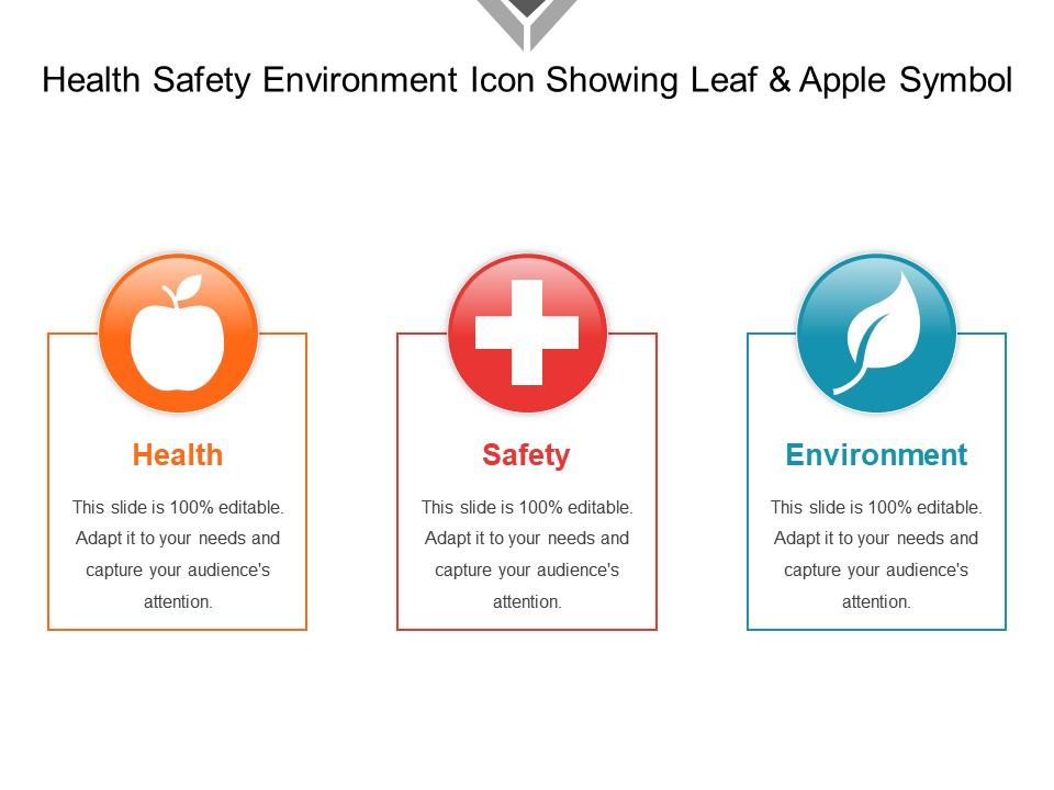 Health safety environment icon showing leaf and apple symbol Slide00