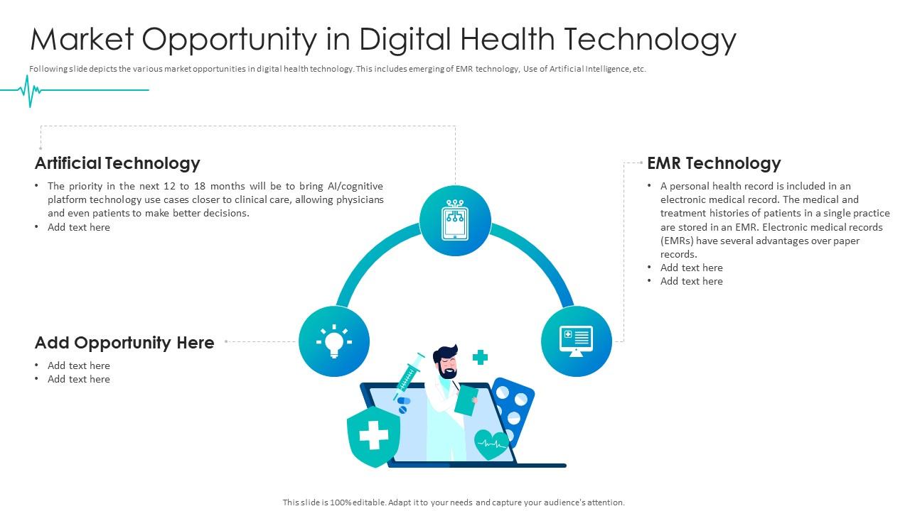 Healthcare pitch deck market opportunity in digital health technology ppt portfolio
