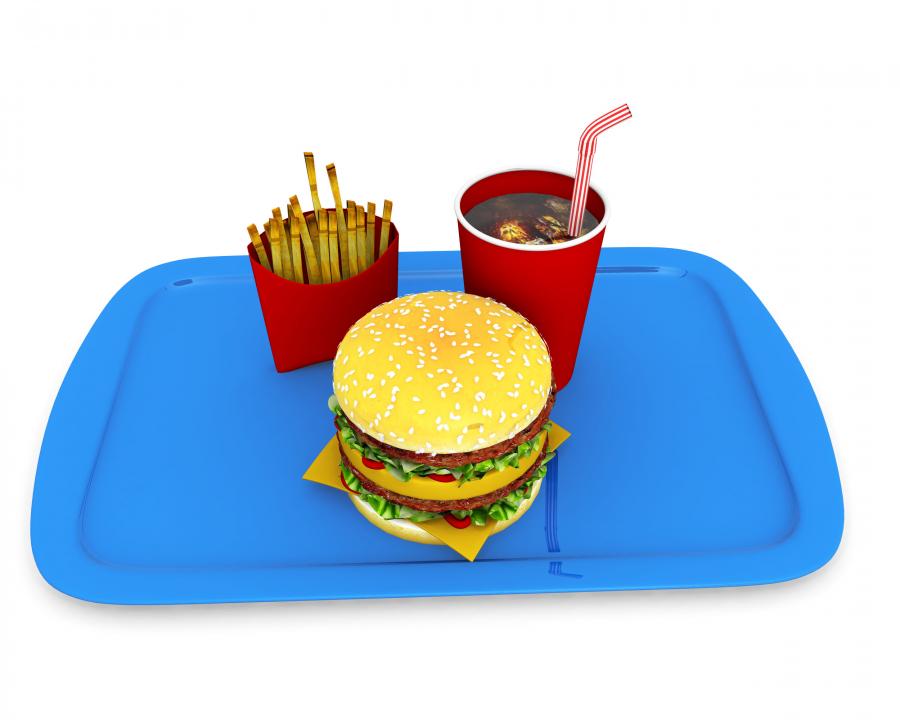 Healthy food tray with drink burger and fries stock photo Slide01