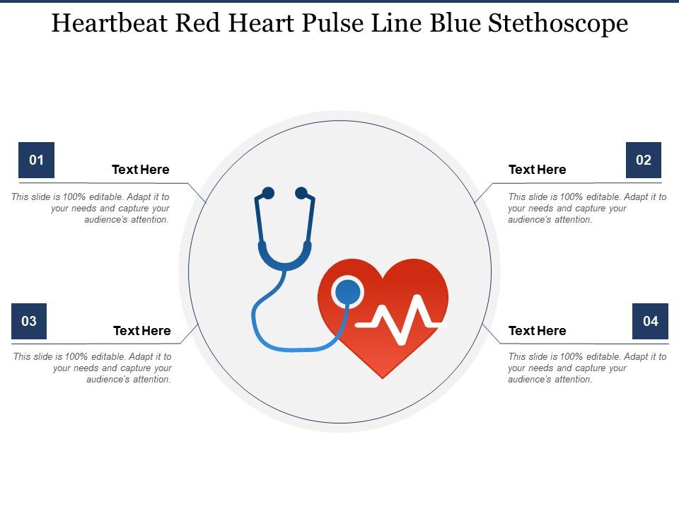 Heartbeat red heart pulse line blue stethoscope Slide01