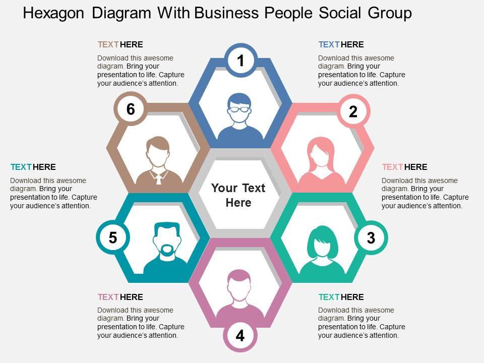 Hexagon diagram with business people social group flat powerpoint design Slide01