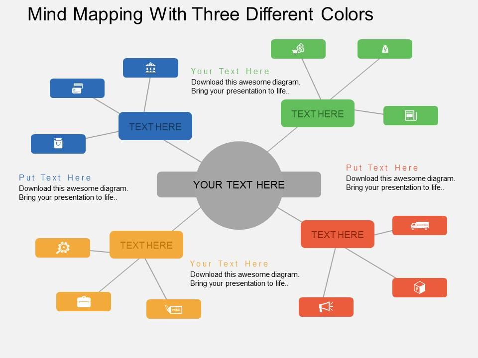 Hf mind mapping with three different colors flat powerpoint design Slide00