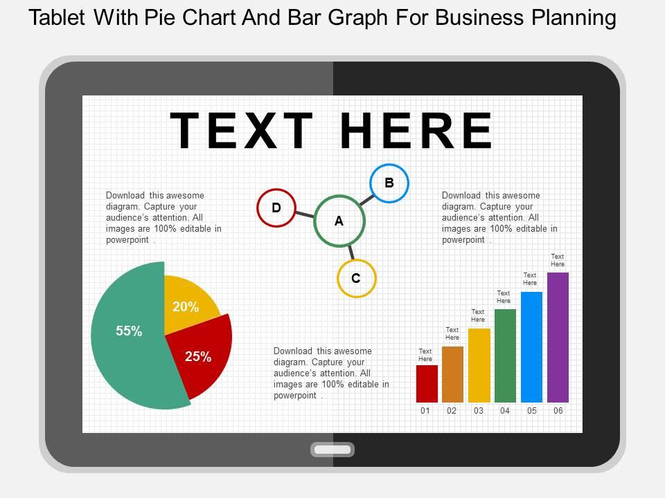 hi_tablet_with_pie_chart_and_bar_graph_for_business_planning_flat_powerpoint_design_Slide01