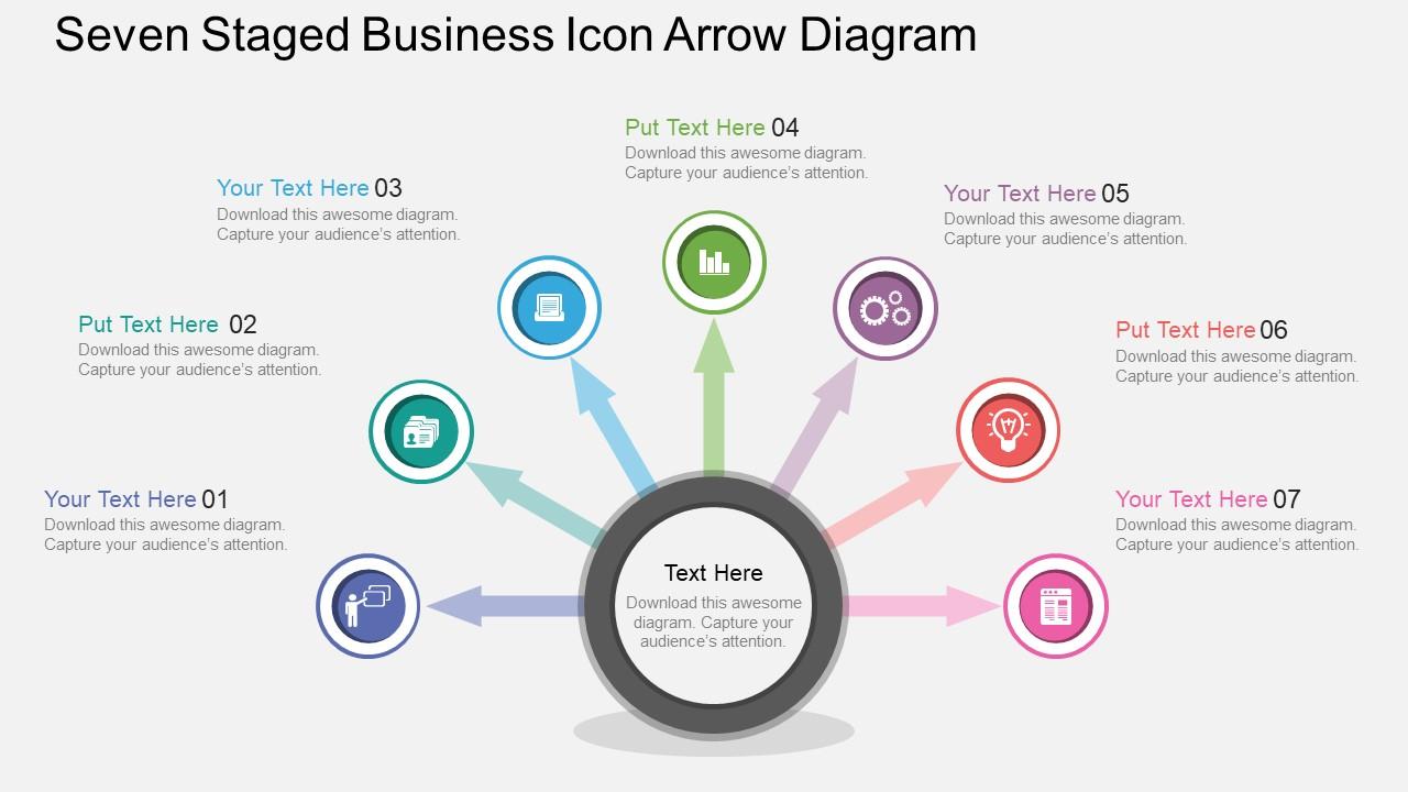Hj seven staged business icon arrow diagram flat powerpoint design