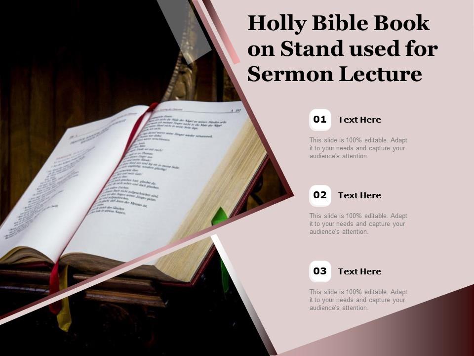 Holly bible book on stand used for sermon lecture Slide01