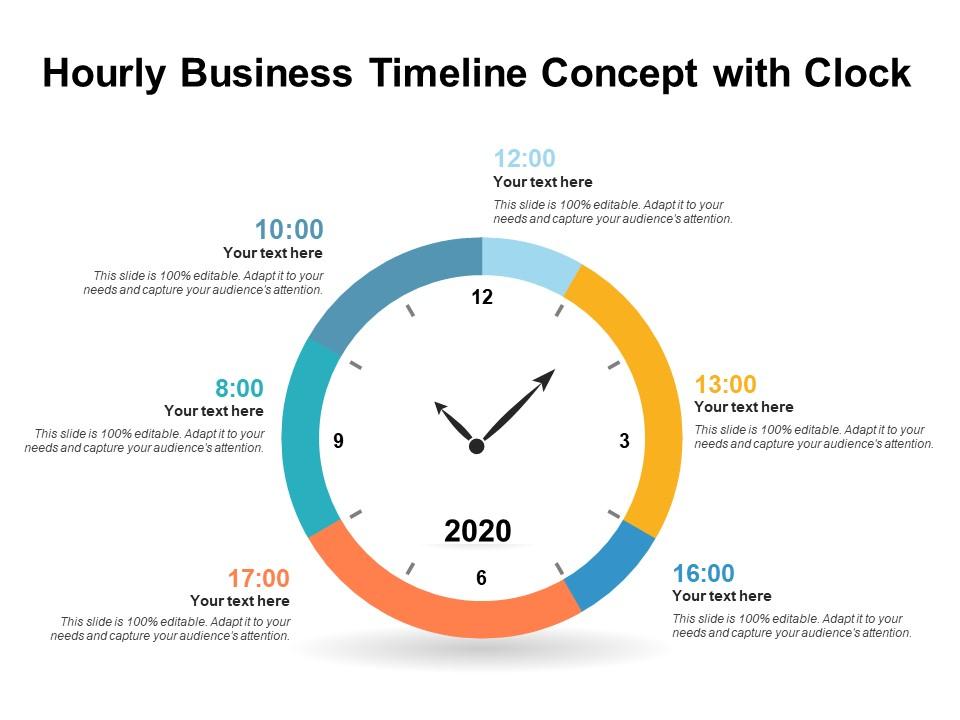 Hourly business timeline concept with clock