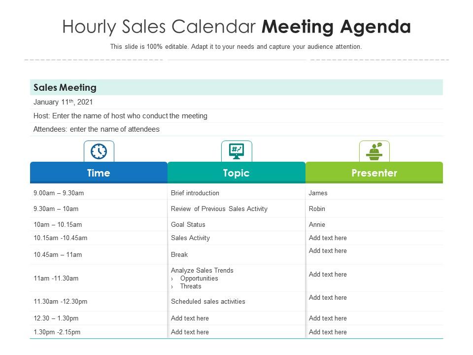 Hourly sales calendar meeting agenda Slide00