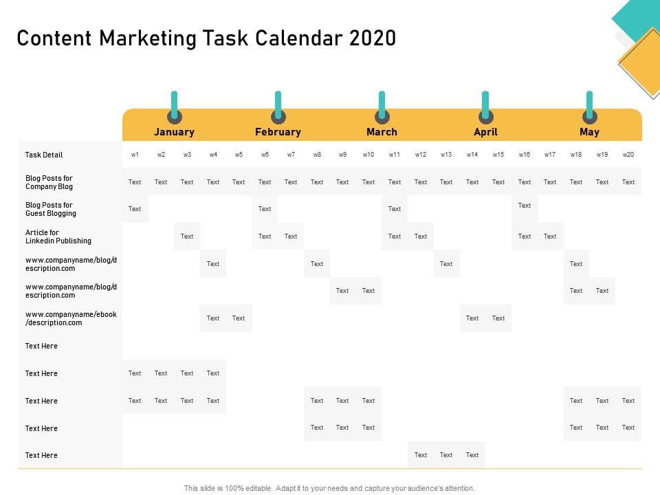 How visually map content strategy brand content marketing task calendar 2020 ppt layout ideas
