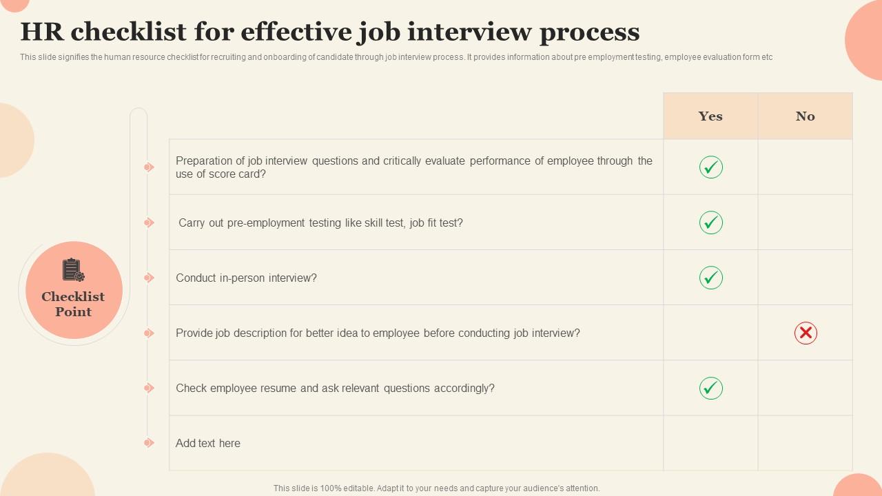 HR Checklist For Effective Job Interview Process PPT Presentation
