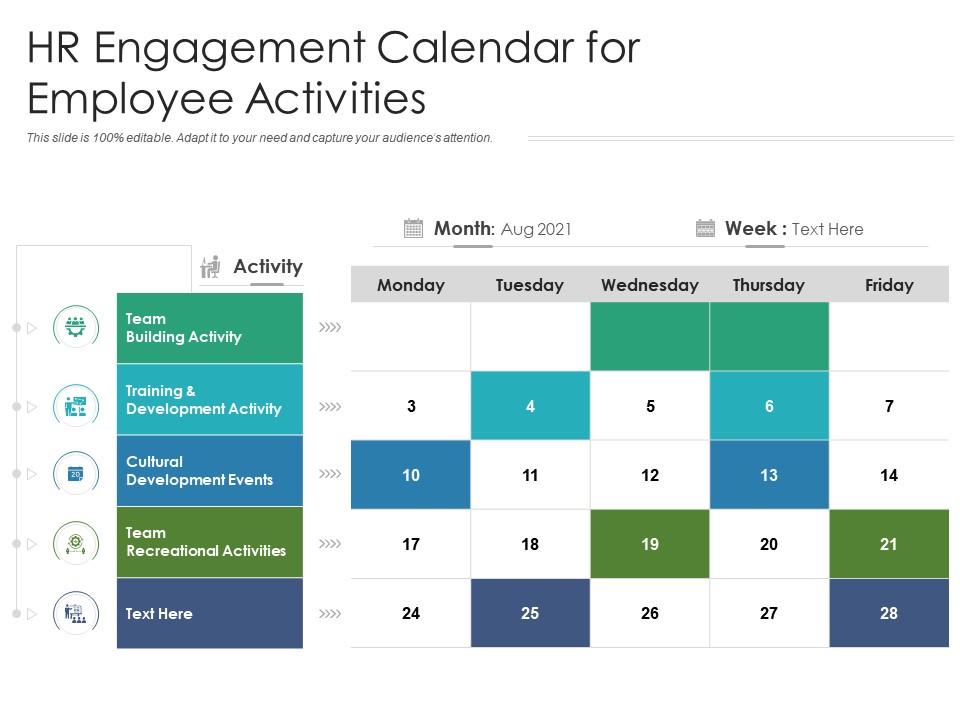 HR Engagement Calendar For Employee Activities Presentation Graphics Presentation PowerPoint