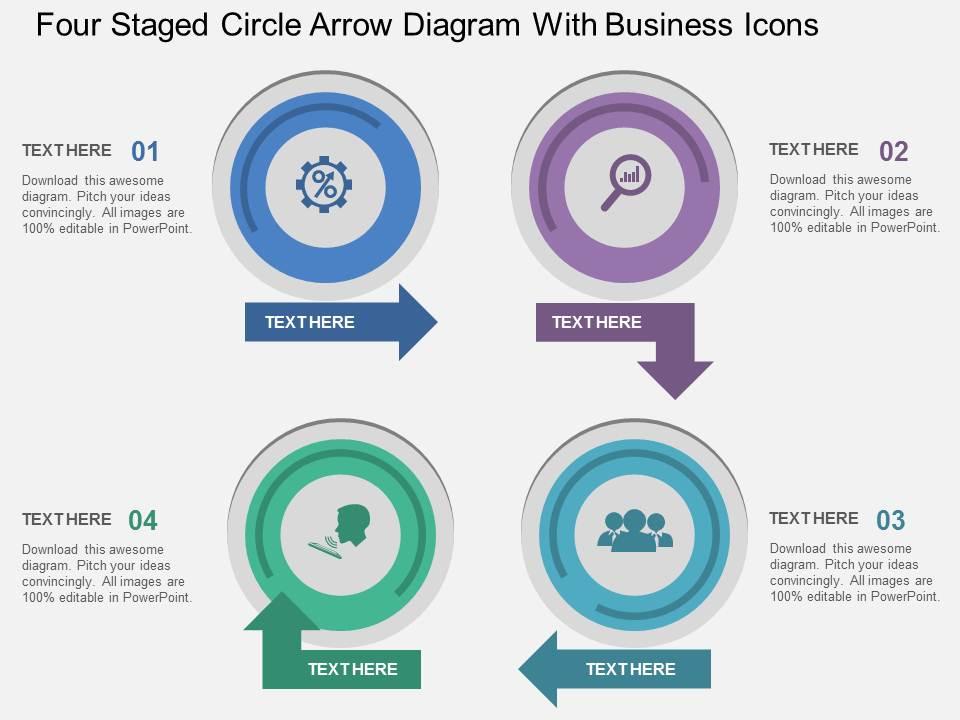 Hr Four Staged Circle Arrow Diagram With Business Icons Flat Powerpoint ...