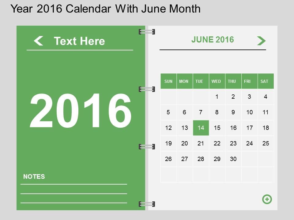 Hu year 2016 calendar with june month flat powerpoint design Slide01